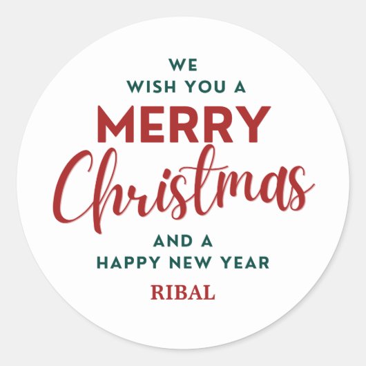 Elegant Merry Christmas & Happy New Year  Ronde Sticker (Voorkant)