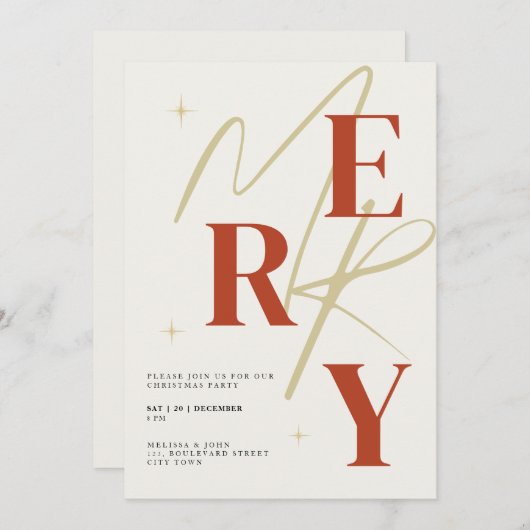 Elegant Merry Christmas Invitation Typography Kaart (Voorkant / Achterkant)