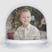 Elegant Merry Christmas Kalligrafie Script 2 Foto Sneeuwbol (Voorkant)