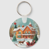 Elegant Merry Christmas Metal Circle Sleutelhanger (Voorkant)