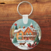 Elegant Merry Christmas Metal Circle Sleutelhanger (Voorkant)