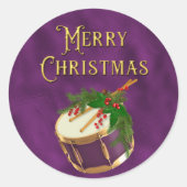 Elegant Merry Christmas Music Drum Purple Ronde Sticker (Voorkant)
