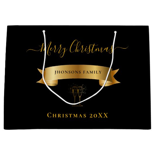 Elegant Merry Christmas Personalized Gift Bag Groot Cadeauzakje (Voorkant)