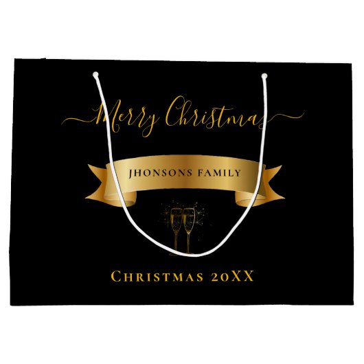 Elegant Merry Christmas Personalized Gift Bag Groot Cadeauzakje (Achterkant)