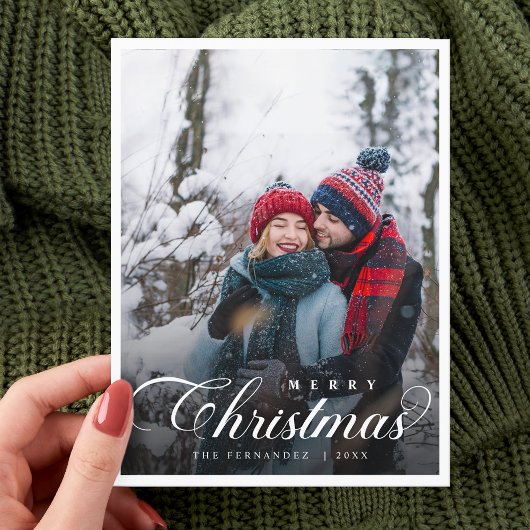 Elegant Merry Christmas Photo Script Eenvoudig Briefkaart