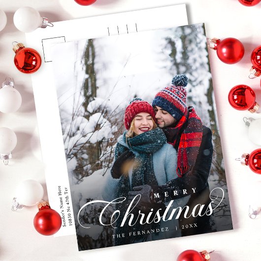 Elegant Merry Christmas Photo Script Eenvoudig Briefkaart