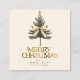 Elegant Merry Christmas Pine Tree Bow Family Informatiekaartje