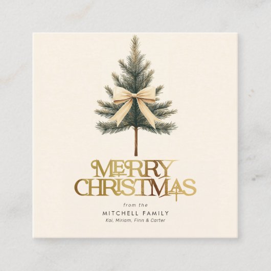 Elegant Merry Christmas Pine Tree Bow Family Informatiekaartje (Voorkant)