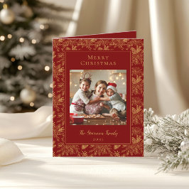 Elegant Merry Christmas Red Faux Gold Photo  Feestdagen Kaart