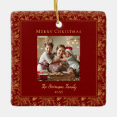 Elegant Merry Christmas Red Faux Gold Photo Keramisch Ornament (Voorkant)