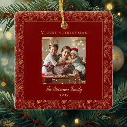 Elegant Merry Christmas Red Faux Gold Photo Keramisch Ornament