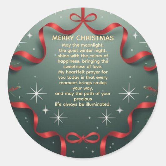 Elegant Merry Christmas Red Ribbon with Snowflakes Ronde Sticker (Voorkant)