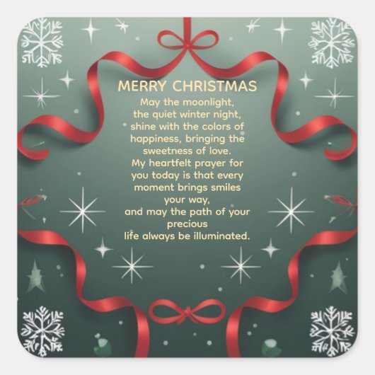 Elegant Merry Christmas Red Ribbon with Snowflakes Vierkante Sticker (Voorkant)