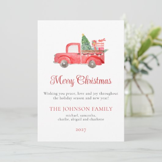 Elegant Merry Christmas Red Truck Holiday Kaart (Staand voorkant)