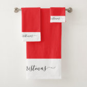 Elegant Merry Christmas  red white black script  Bad Handdoek (Insitu)