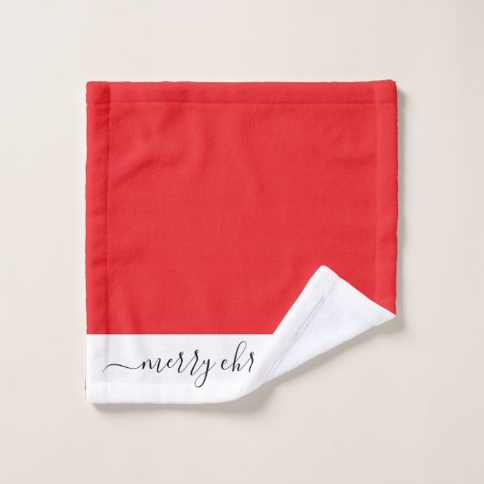 Elegant Merry Christmas  red white black script  Bad Handdoek (Wasdoekje)