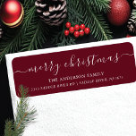 Elegant Merry Christmas retour adreslabel Etiket<br><div class="desc">Ons feestelijke retouradres label heeft Merry Christmas in een modern kalligrafie script lettertype op een rode achtergrond. Het is de perfecte manier om je vrienden en familie te laten weten waar je woont tijdens het vakantieseizoen. Dit label zal zeker een vleugje feestvreugde aan uw mail toevoegen en opgemerkt worden door...</div>