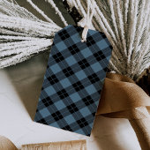 Elegant Merry Christmas Script Blue Plaid Vakantie Cadeaulabel