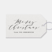 Elegant Merry Christmas Script Blue Plaid Vakantie Cadeaulabel (Voorkant (Horizontaal))