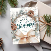Elegant Merry Christmas Script Botanical Wreath Feestdagenkaart