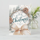 Elegant Merry Christmas Script Botanical Wreath  Feestdagenkaart (Staand voorkant)