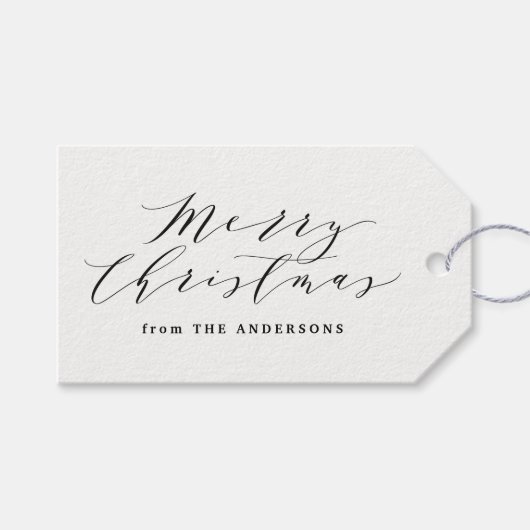 Elegant Merry Christmas Script Bourgondië Plaid Cadeaulabel (Voorkant (Horizontaal))