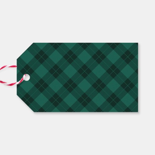 Elegant Merry Christmas Script Green Plaid Vakanti Cadeaulabel (Achterkant Horizontaal)