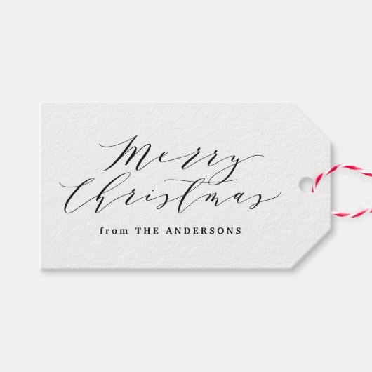 Elegant Merry Christmas Script Green Plaid Vakanti Cadeaulabel (Voorkant (Horizontaal))
