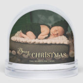 Elegant Merry Christmas Script Photo Snow Globe Sneeuwbol (Voorkant)