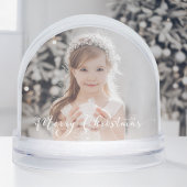 Elegant Merry Christmas Script Photo Snow Globe Sneeuwbol