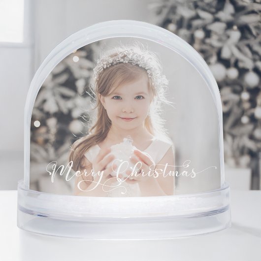 Elegant Merry Christmas Script Photo Snow Globe Sneeuwbol
