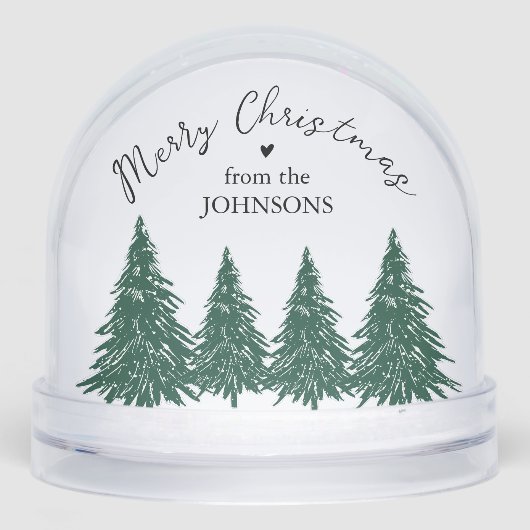 Elegant Merry Christmas Script Pine Trees Sneeuwbol (Voorkant)