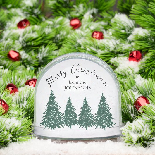 Elegant Merry Christmas Script Pine Trees Sneeuwbol (Kerstmis)