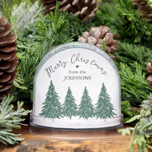 Elegant Merry Christmas Script Pine Trees Sneeuwbol (Winter)