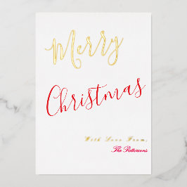 Elegant Merry Christmas Script Red with gold Folie Feestdagenkaart