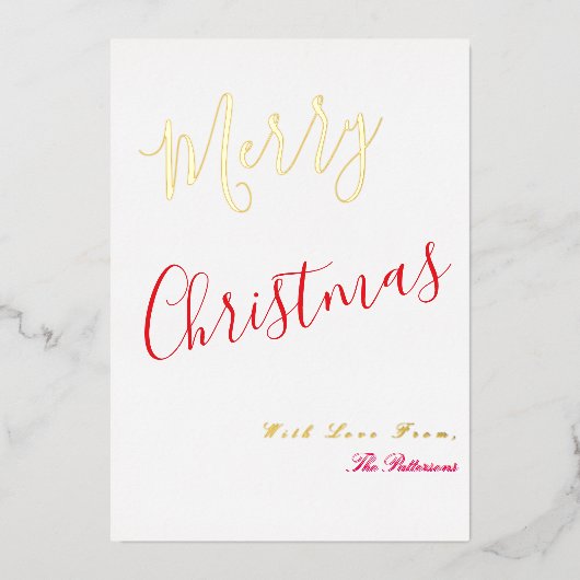 Elegant Merry Christmas Script Red with gold  Folie Feestdagenkaart (Voorkant)