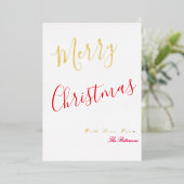 Elegant Merry Christmas Script Red with gold  Folie Feestdagenkaart (Staand Voorkant)