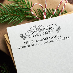 Elegant Merry Christmas Script Retouradres Rubberstempel
