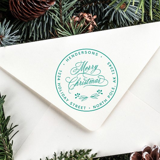 Elegant Merry Christmas Script Retouradres Zelfinktende Stempel