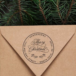 Elegant Merry Christmas Script Retouradres Zelfinktende Stempel