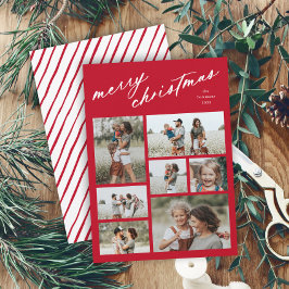Elegant Merry Christmas Script Typografie 7 Foto Feestdagenkaart