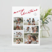 Elegant Merry Christmas Script Typografie 7 Foto Feestdagenkaart (Staand voorkant)