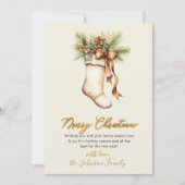 Elegant Merry Christmas Script Watercolor Stocking Feestdagenkaart (Voorkant)