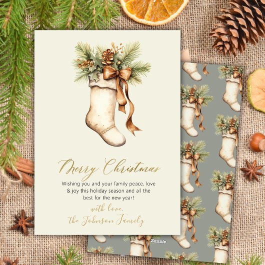 Elegant Merry Christmas Script Watercolor Stocking Feestdagenkaart