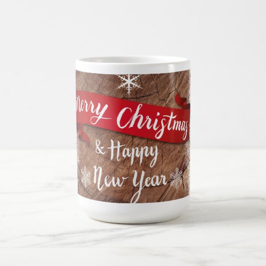 Elegant Merry Christmas Script White Snowflakes Koffiemok (Center)