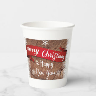 Elegant Merry Christmas Script White Snowflakes Papieren Bekers