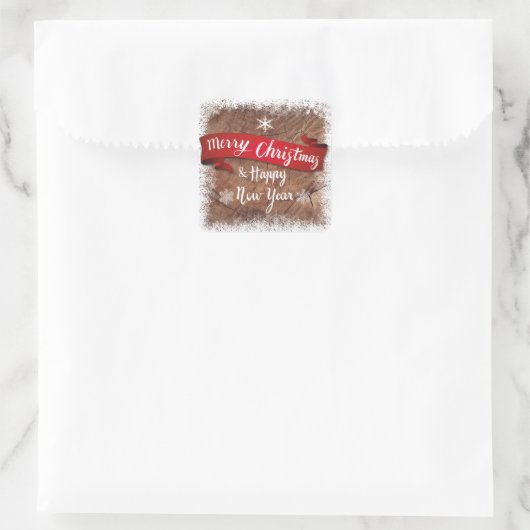 Elegant Merry Christmas Script White Snowflakes Vierkante Sticker (Tas)
