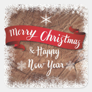 Elegant Merry Christmas Script White Snowflakes Vierkante Sticker