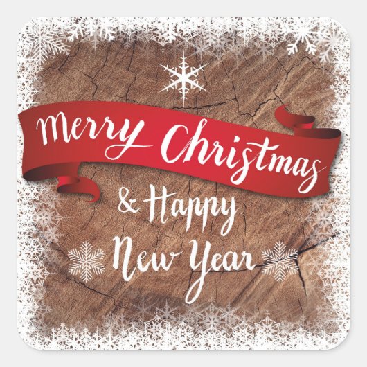 Elegant Merry Christmas Script White Snowflakes Vierkante Sticker (Voorkant)