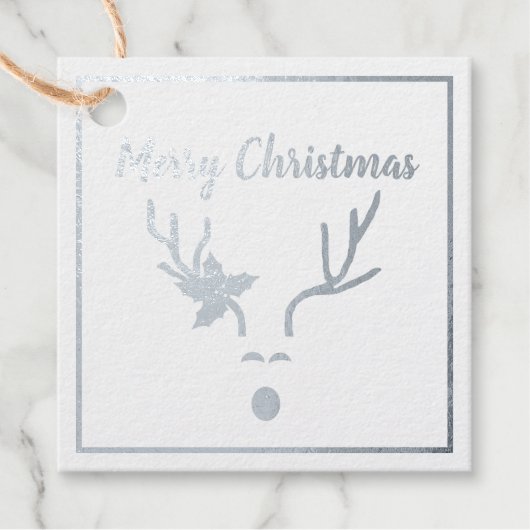 Elegant Merry Christmas Silver Foil Rendier Bedankjes Labels (Voorkant)